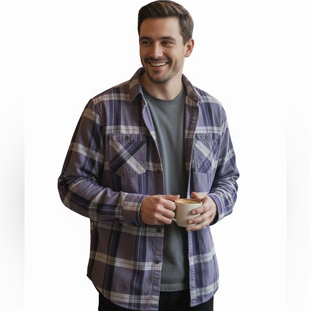 Burton purple plaid soft flannel long sleeve sleeve shirt, size Medium